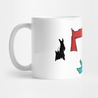 Red, black, blue dancing dogs Mug